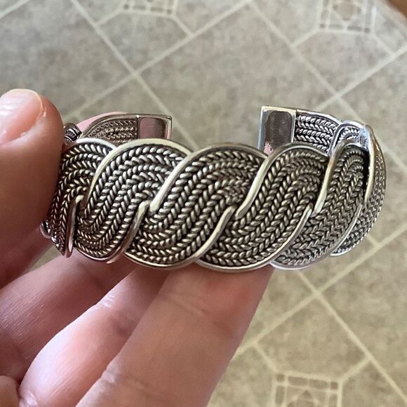 STERLING SILVER 925 SOLID WIDE BRADED WOMAN BRACELET - Picture 7 of 10